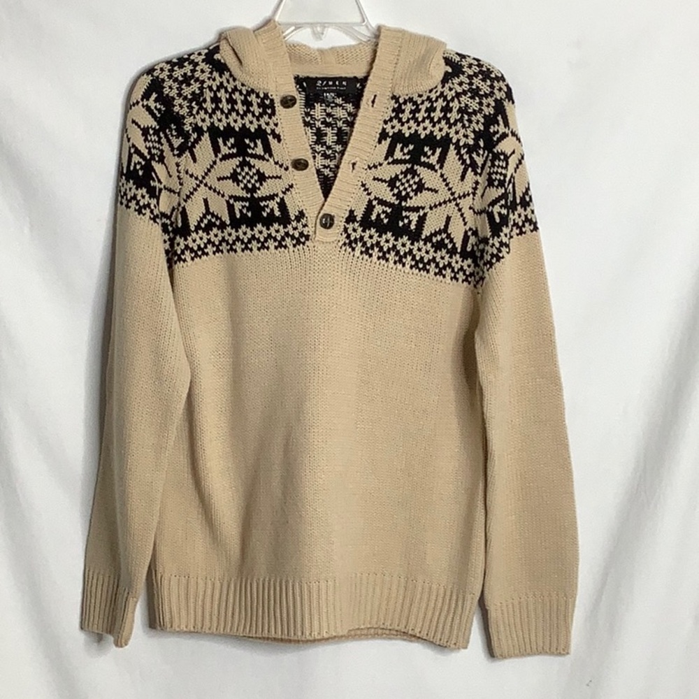 Cream and Black Knit Hooded Sweater Men’s XL